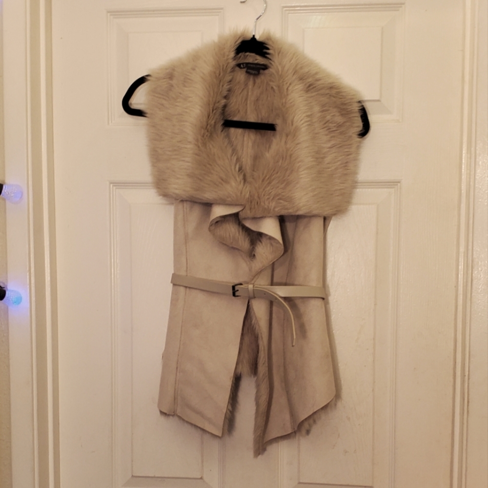 Armani Exchange Faux Fur Suede Belted Vest